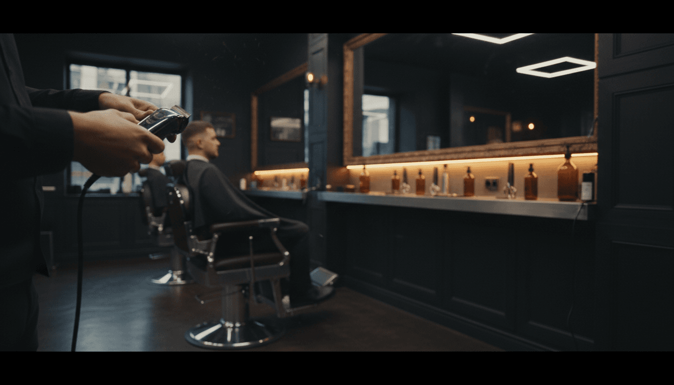 Barber performing a precision haircut on a client at Local Studio in Carmarthen